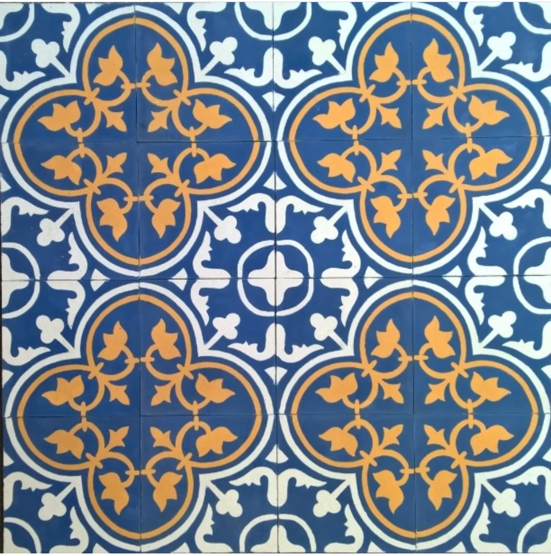 Ladrilho hidráulico azul e dourado
