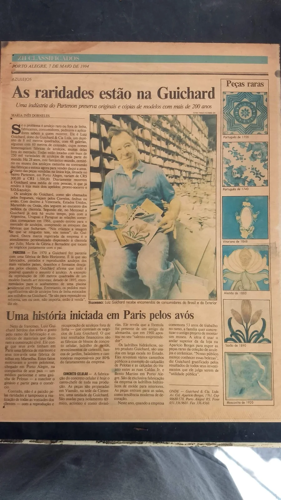 Matéria da Zero Hora sobre a Guichard Museu dos Azulejos